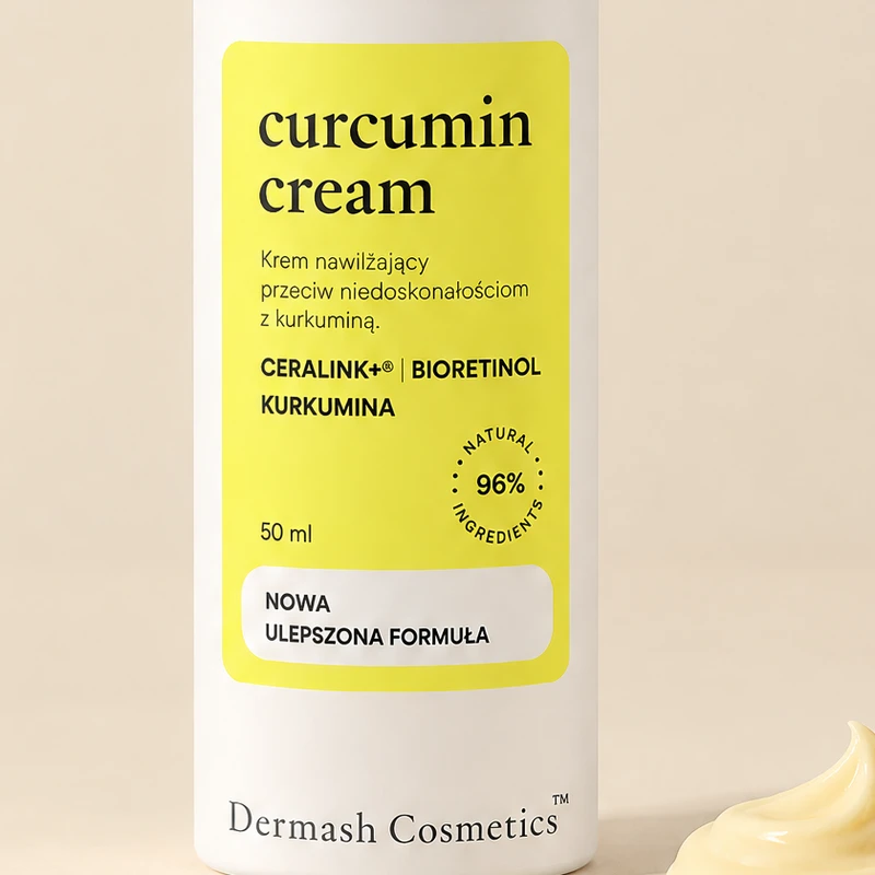 Etykieta kremu z kurkuminą Dermash w powiększeniu 100%