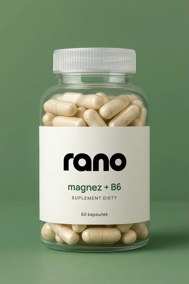 Packshot magnezu z B6 „rano” na zielonym tle