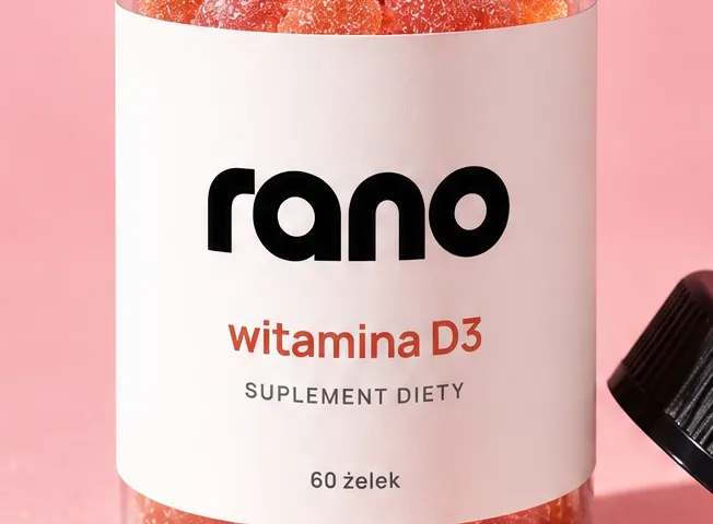 Etykieta witaminy D3 „rano” w powiększeniu